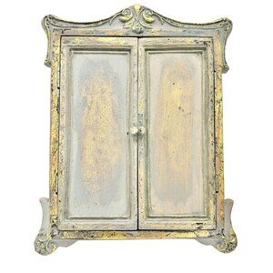 Vintage Ornate Tabletop Mirror With Gold Accents & Hinged Doors Rustic